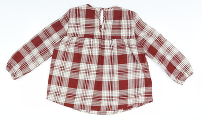 Preworn Womens Brown Plaid  Basic Blouse Size 8