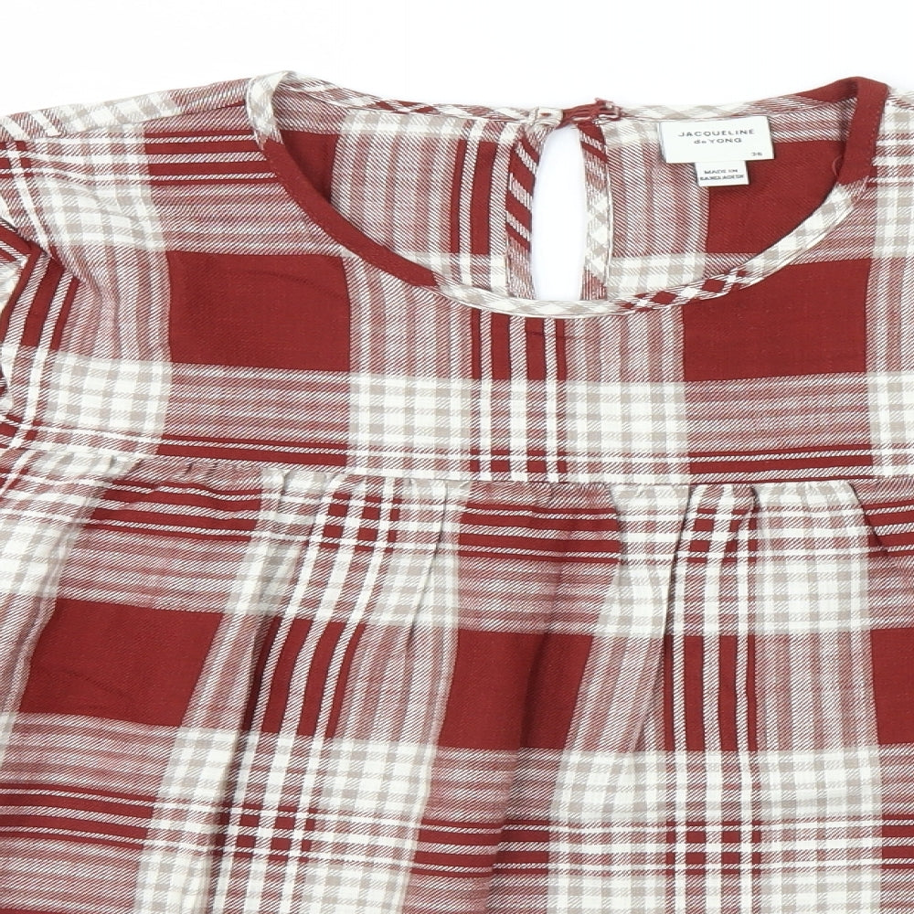 Preworn Womens Brown Plaid  Basic Blouse Size 8