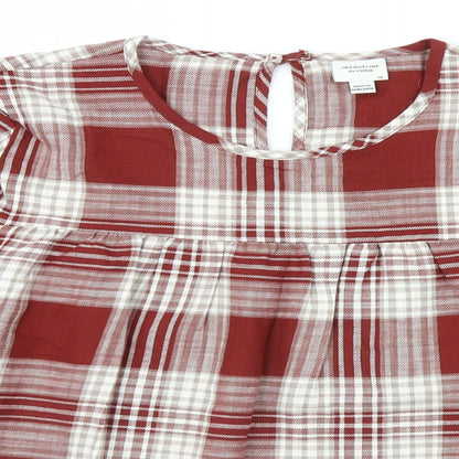 Preworn Womens Brown Plaid  Basic Blouse Size 8