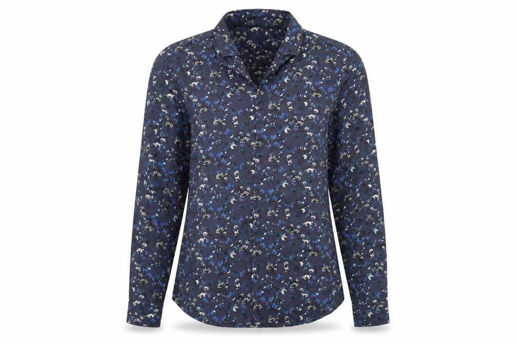 NINES Collection Womens Blue Floral  Basic Button-Up Size S