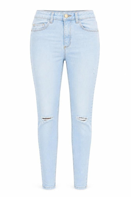 Front view of Denim & Co. women’s blue skinny jeans, size UK 8, 28-inch leg