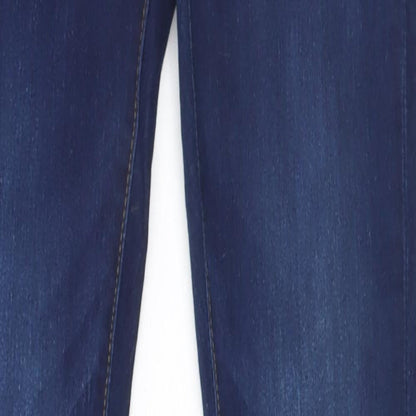 Close-up detail of Denim & Co. women’s blue straight jeans, size UK 8, 32-inch leg