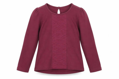 Front view of Tu girls’ red basic t-shirt, size 8, years - lace detail