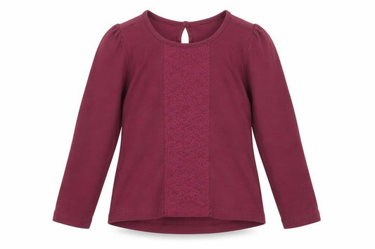 Front view of Tu girls’ red basic t-shirt, size 8, years - lace detail