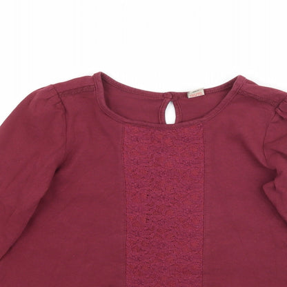 Close-up detail of Tu girls’ red basic t-shirt, size 8, years - lace detail