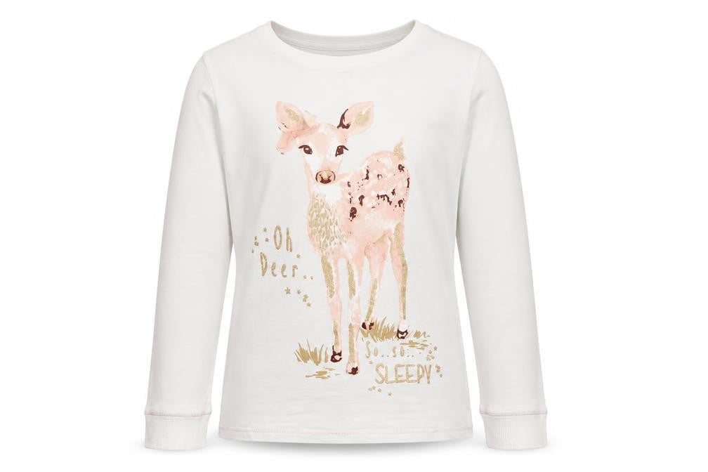 F&F Girls White   Top Pyjama Top Size 7-8 Years  - Oh Deer so so sleepy