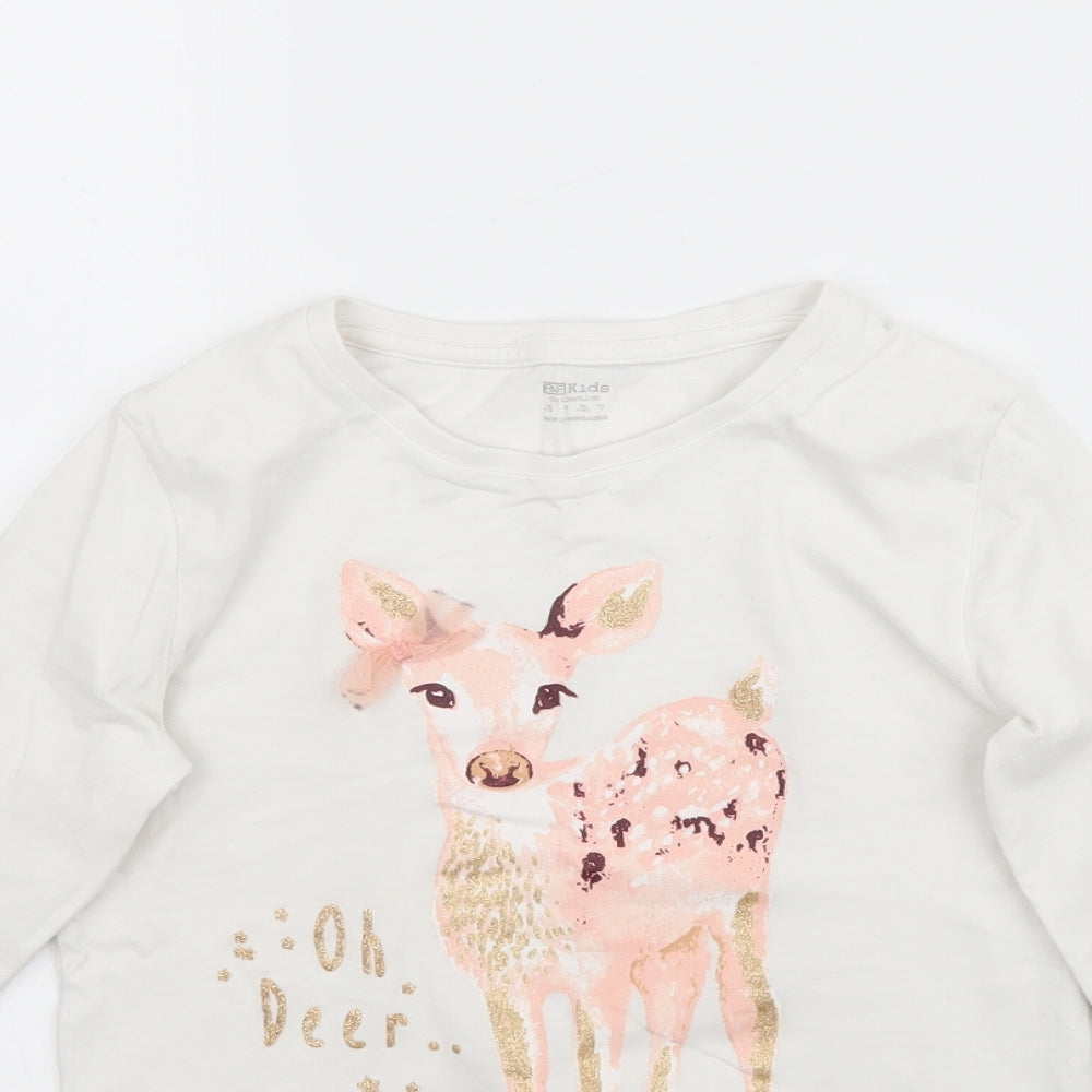 F&F Girls White   Top Pyjama Top Size 7-8 Years  - Oh Deer so so sleepy