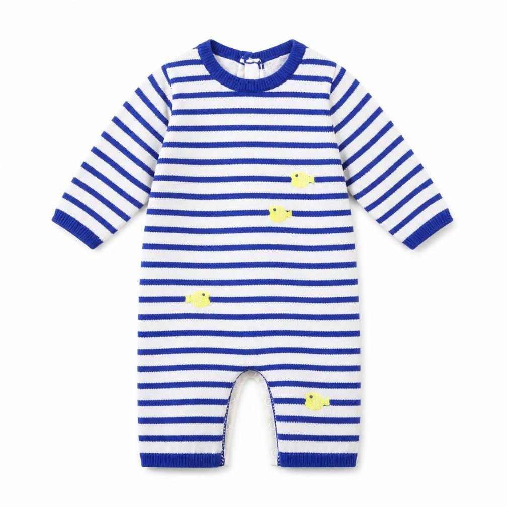 DP Boys Blue Striped Knit Coverall Outfit/Set One Size