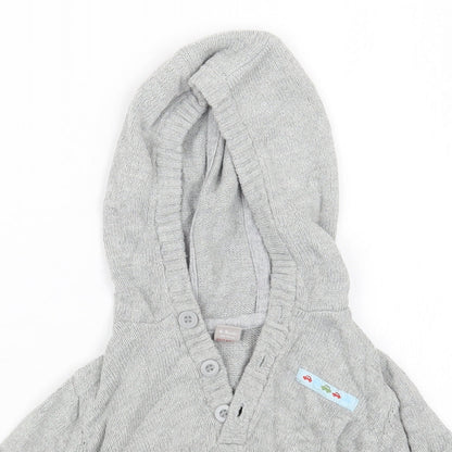 Close-up detail of Tu boys’ grey knit jumper, size 6-9, months