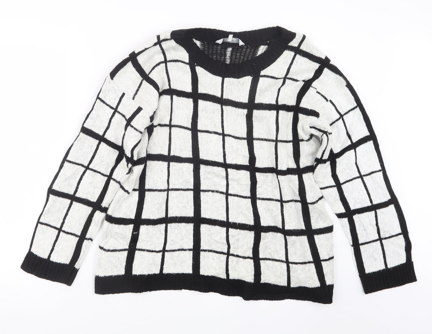 Peacocks Womens White Check Knit Pullover Jumper Size L