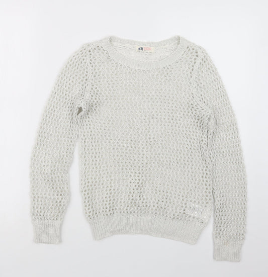 H&M Girls White  Knit Pullover Jumper Size 9-10 Years