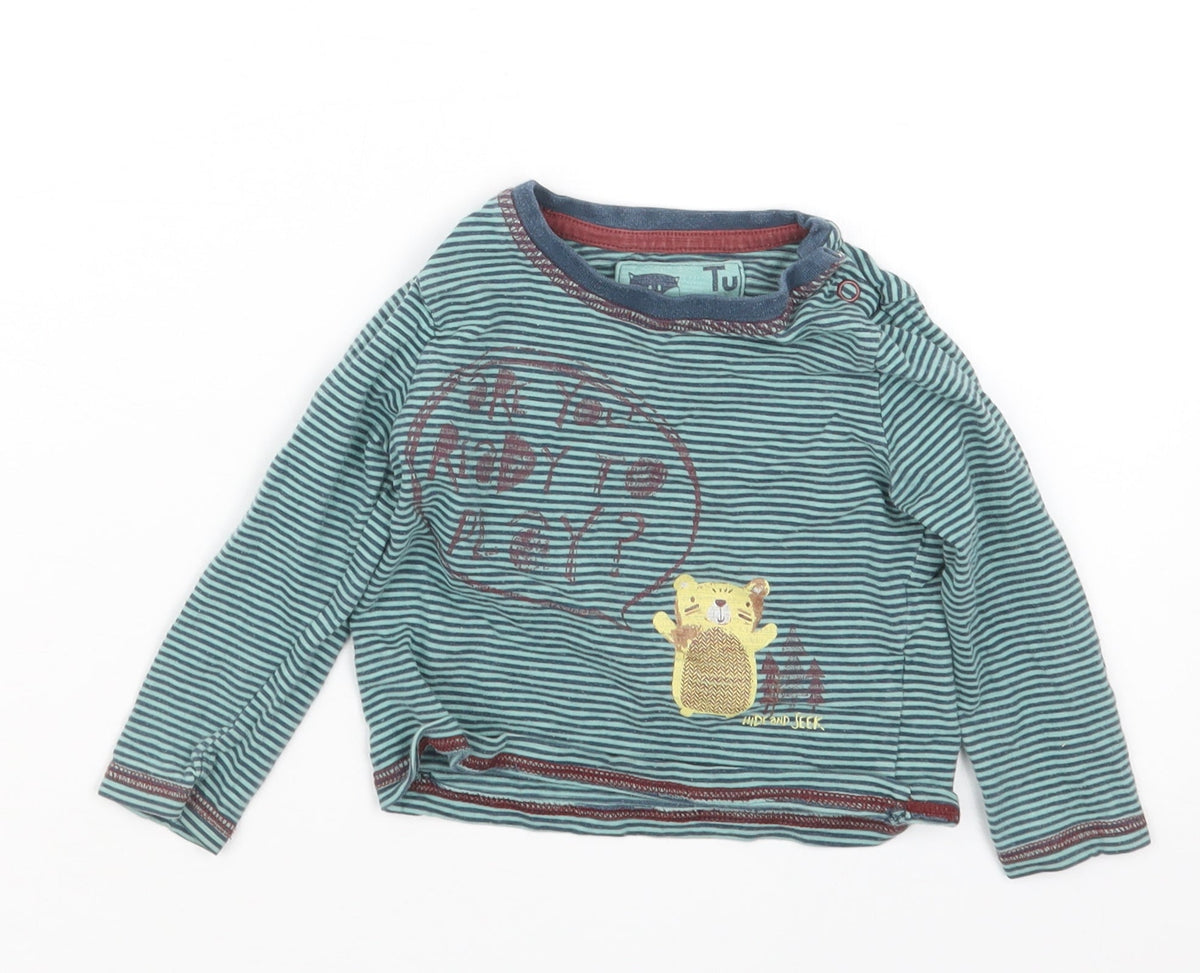 TU Boys Green Striped  Basic T-Shirt Size 6-9 Months