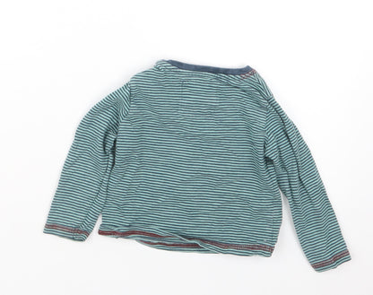 Back view of Tu boys’ green striped basic t-shirt, size 6-9, months