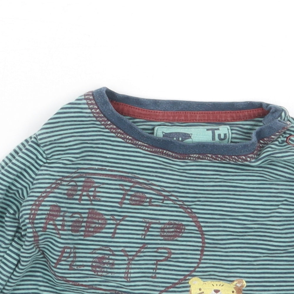 TU Boys Green Striped  Basic T-Shirt Size 6-9 Months