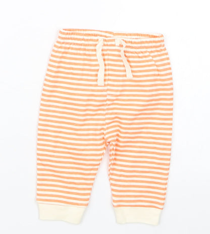 Additional front view of Mini Cuddles boys’ orange striped capri trousers, size 3-6, months