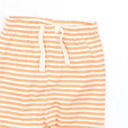 Close-up detail of Mini Cuddles boys’ orange striped capri trousers, size 3-6, months