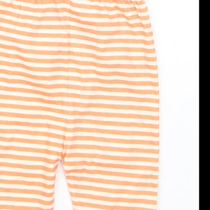Brand and care label for Mini Cuddles boys’ orange striped capri trousers, size 3-6, months