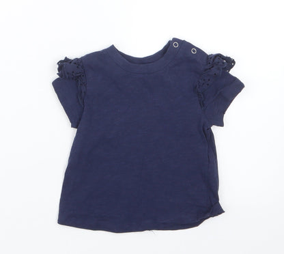 Additional front view of Very girls’ blue basic t-shirt, size 6-9, months
