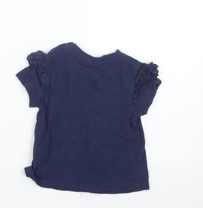 Back view of Very girls’ blue basic t-shirt, size 6-9, months