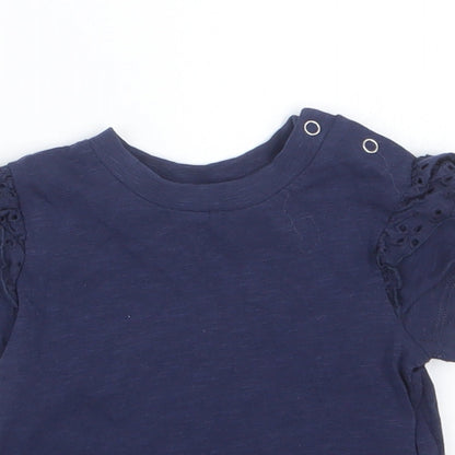 Close-up detail of Very girls’ blue basic t-shirt, size 6-9, months