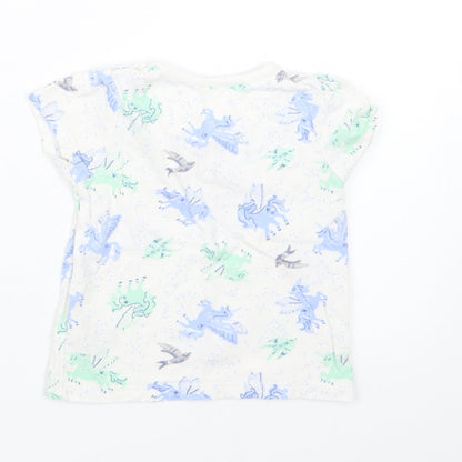 Back view of Nutmeg girls’ blue geometric basic t-shirt, size 6-9, months - unicorn