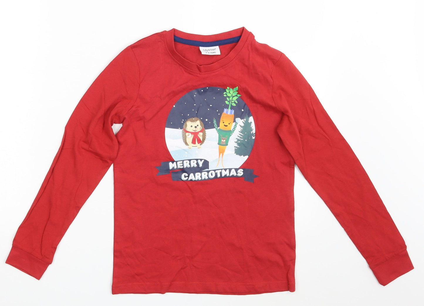 Lilly & Dan Girls Red   Top Pyjama Top Size 9-10 Years  - Seasonal Christmas Festive Holiday