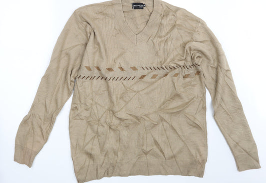 Berringer Mens Beige Geometric  Pullover Jumper Size XL