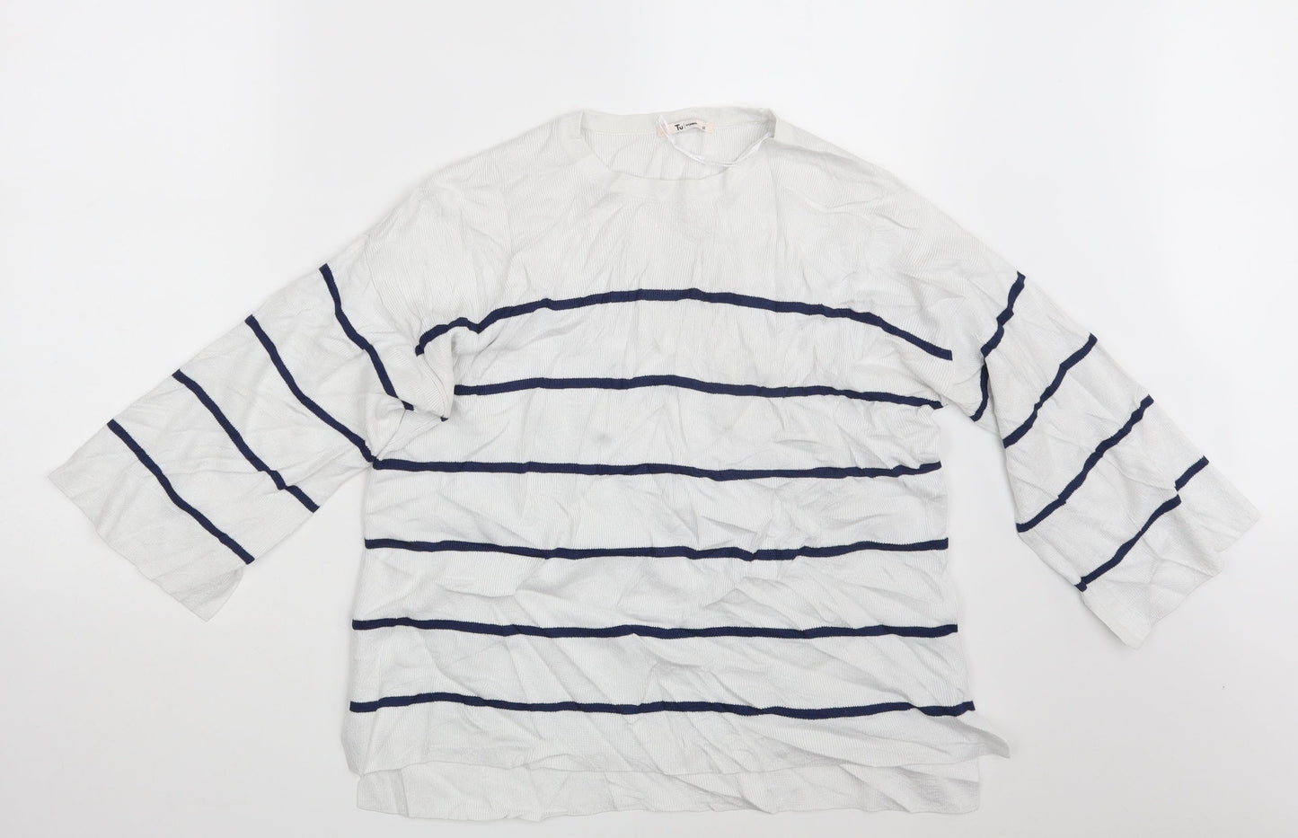 TU Womens White Striped  Pullover Sweatshirt Size 10