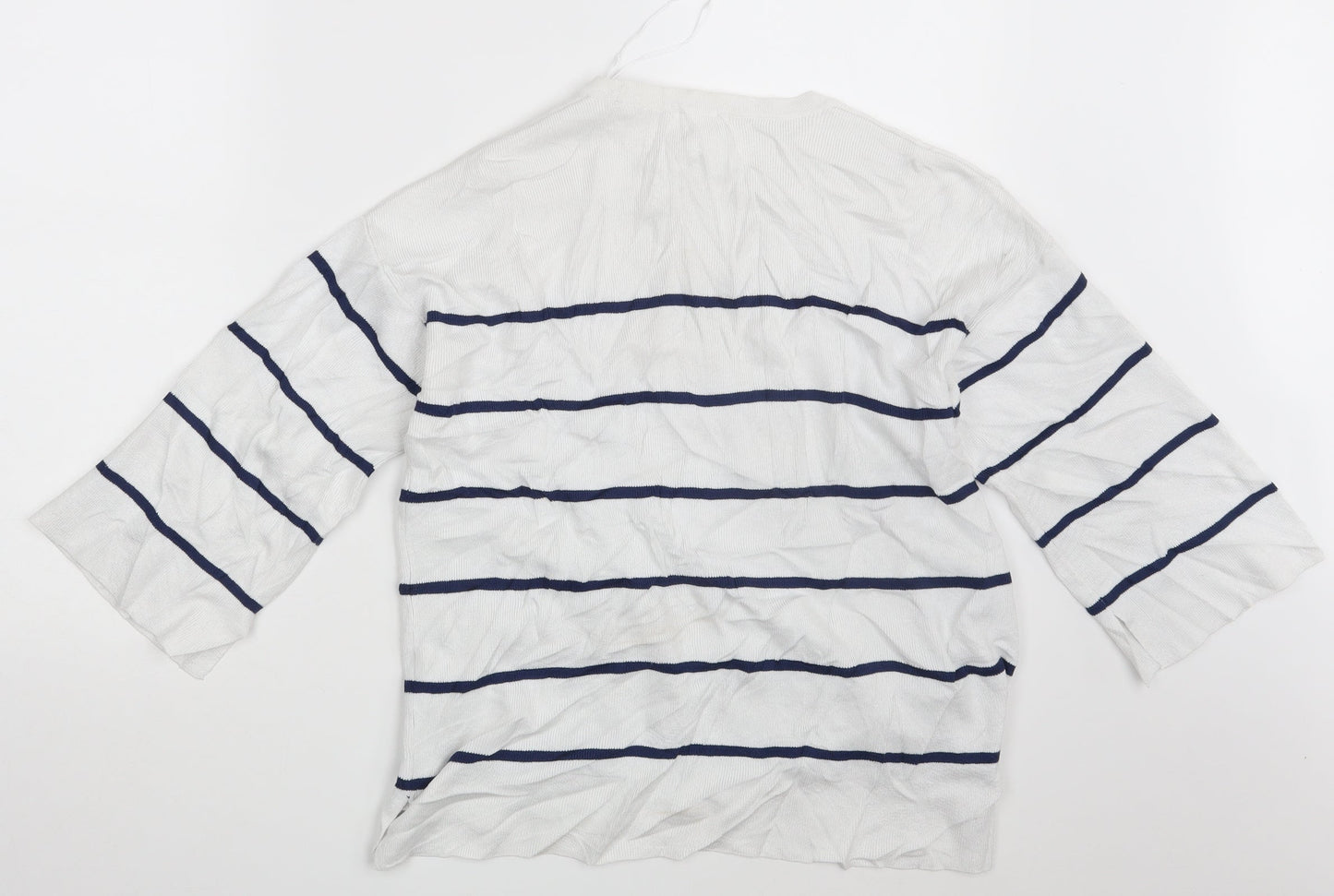 TU Womens White Striped  Pullover Sweatshirt Size 10