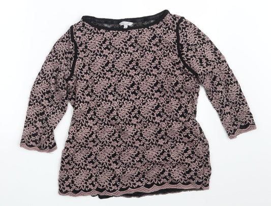 M&S Womens Black Floral  Pullover Jumper Size 14