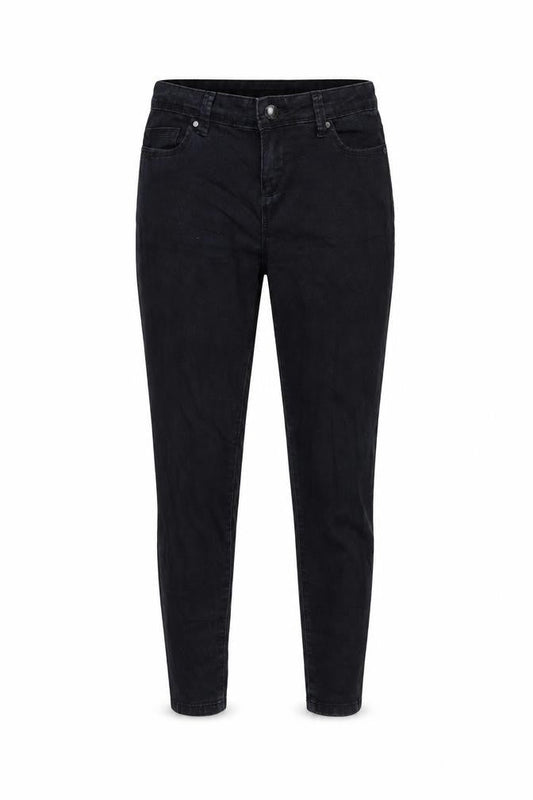 Front view of Denim & Co. women’s black denim skinny jeans, size UK 8, 25-inch leg