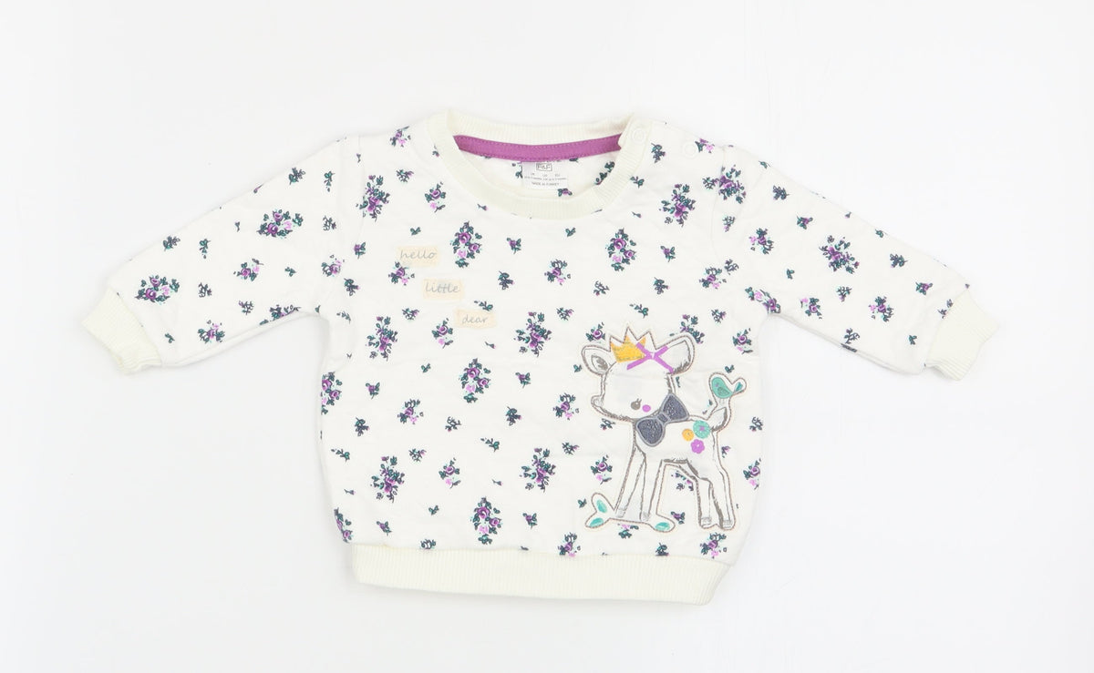 F&F Girls White Floral  Pullover Jumper Size 0-3 Months