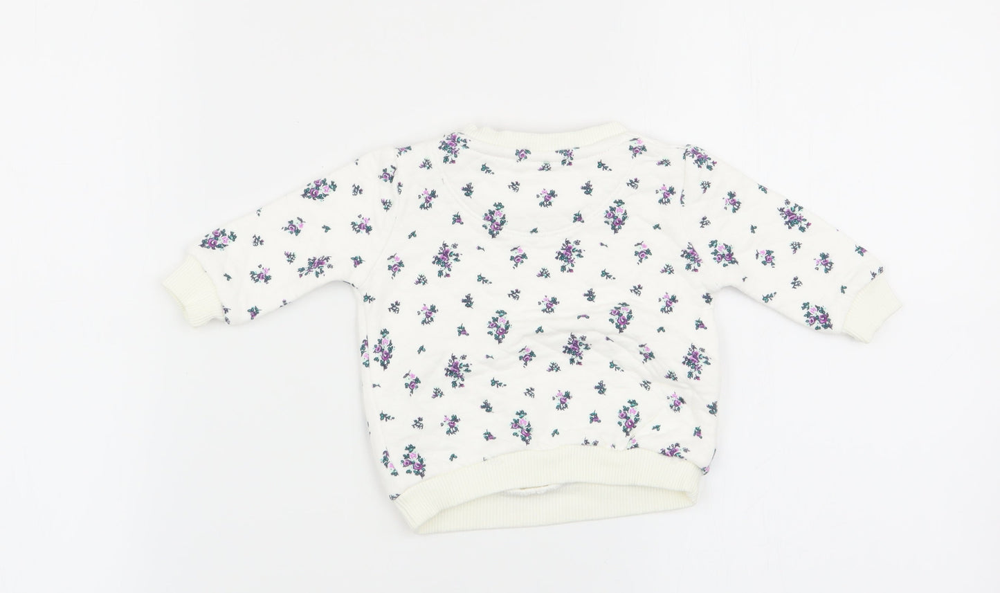 F&F Girls White Floral  Pullover Jumper Size 0-3 Months