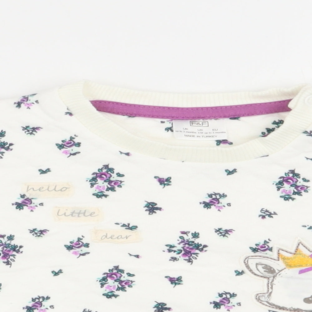 F&F Girls White Floral  Pullover Jumper Size 0-3 Months