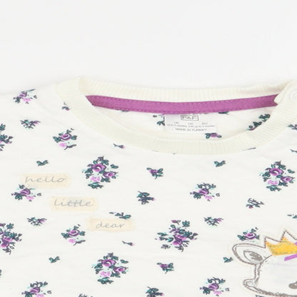 Close-up detail of F&F girls’ white floral jumper, size 0-3, months