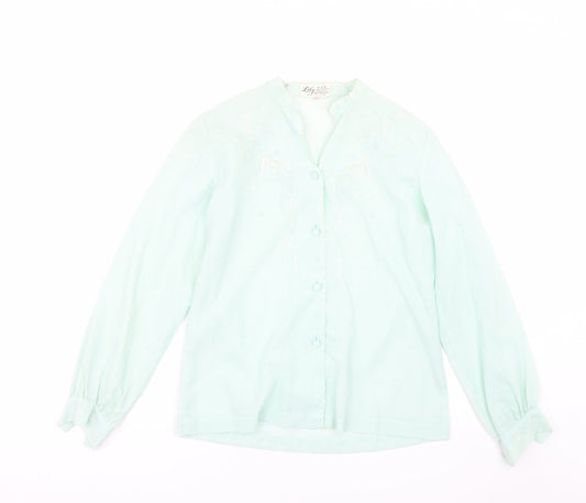 Lily Womens Green Floral  Basic Blouse Size 14