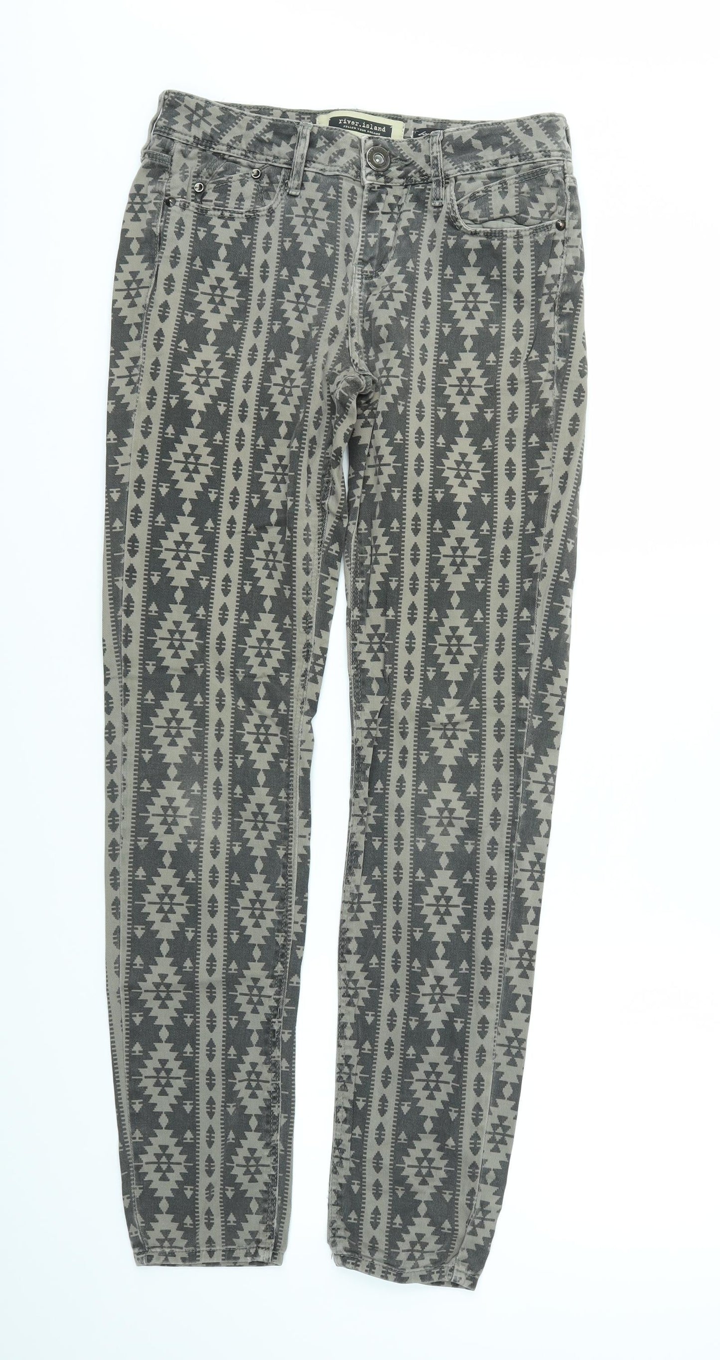 River Island Womens Brown Geometric  Straight Jeans Size 8 L31 in