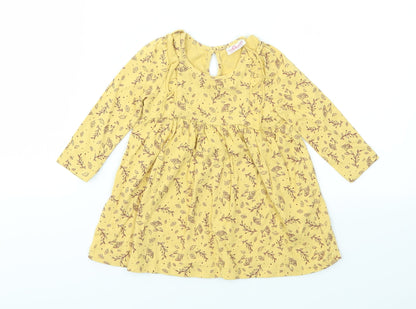 Additional front view of SO CUTE girls’ yellow animal print fit & flare, size 9-12, months