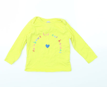 Additional front view of F&F girls’ yellow basic t-shirt, size 9-12, months