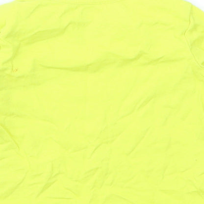 Brand and care label for F&F girls’ yellow basic t-shirt, size 9-12, months