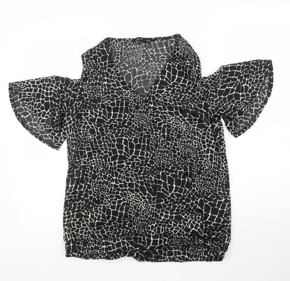 Capsule Womens Black Animal Print Basic Blouse Size 12 - Giraffe print