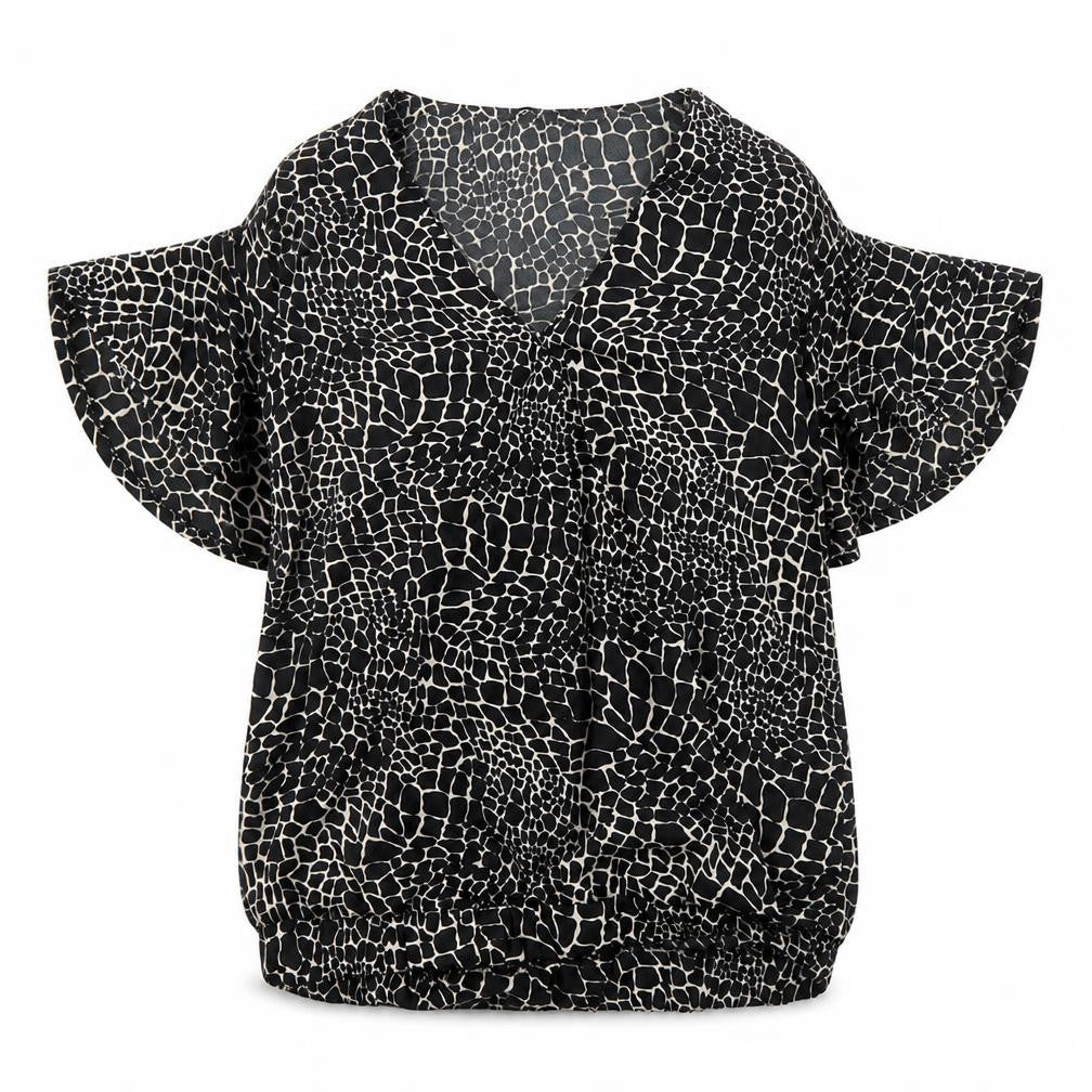 Capsule Womens Black Animal Print Basic Blouse Size 12 - Giraffe print