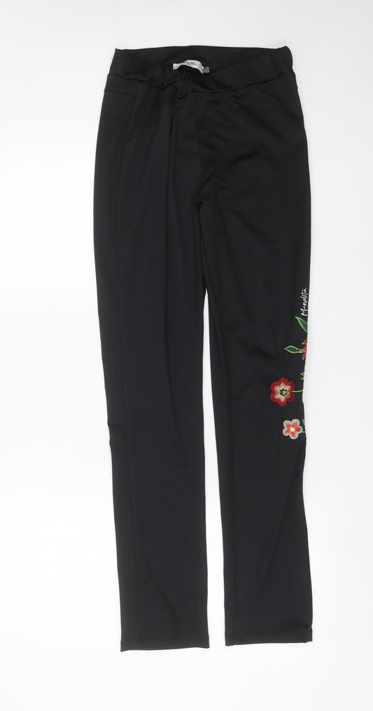 manolita Womens Black Floral  Trousers  Size XL L30 in - Floral embroidery