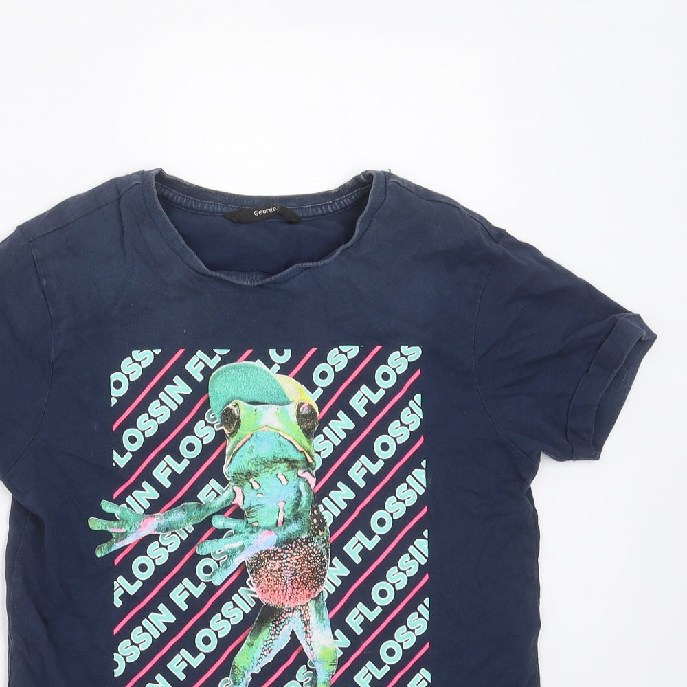 George Boys Blue   Basic T-Shirt Size 9-10 Years  - frog