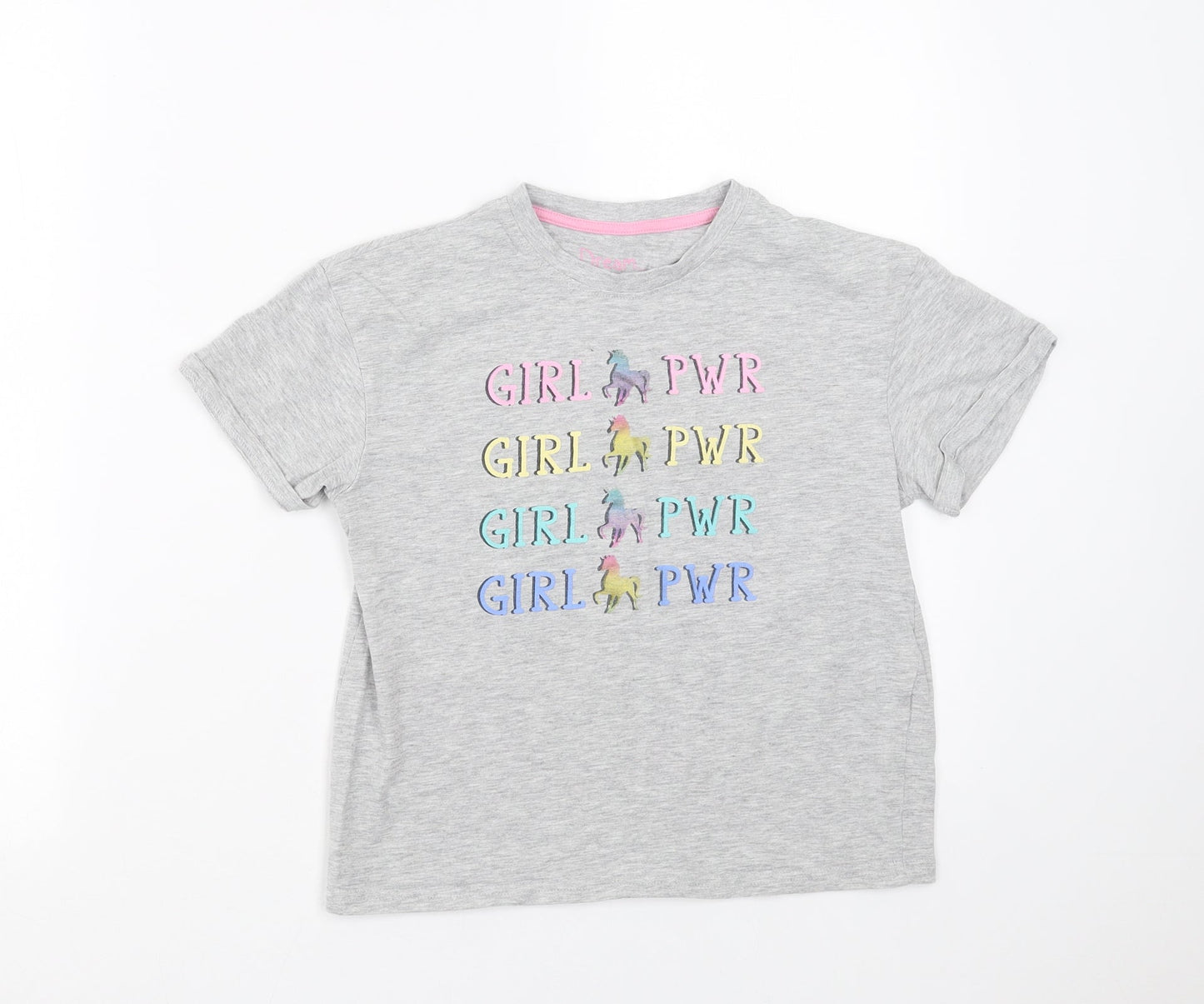 Matalan Girls Grey   Basic T-Shirt Size 6 Years  - girl power