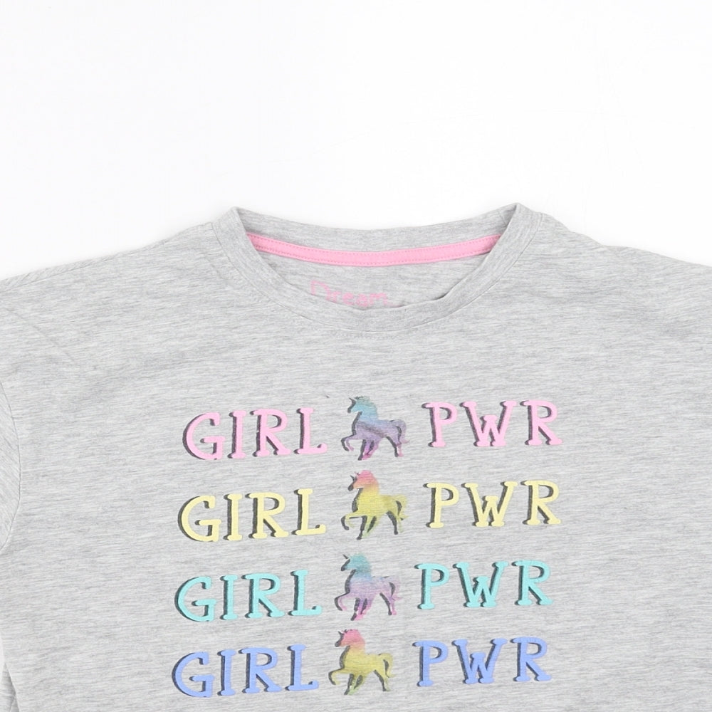 Matalan Girls Grey   Basic T-Shirt Size 6 Years  - girl power