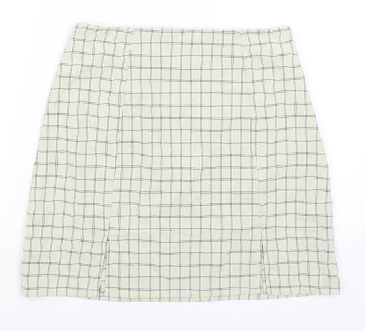 Nasty Gal Womens Beige Check  A-Line Skirt Size 8