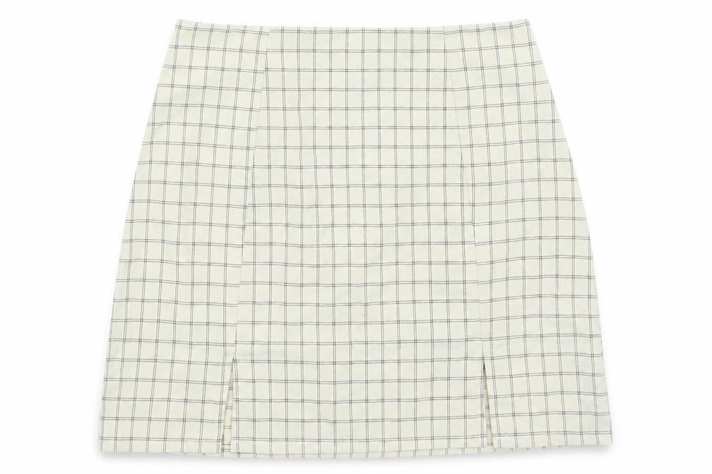 Nasty Gal Womens Beige Check  A-Line Skirt Size 8