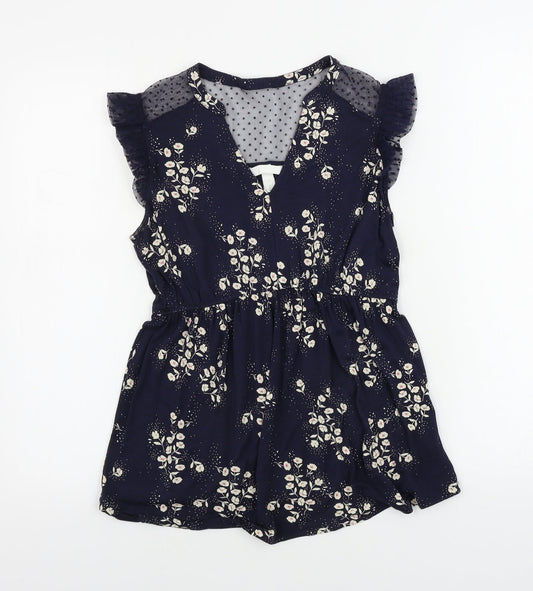 H&M  Womens Blue Floral  Basic T-Shirt Size S