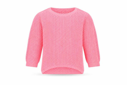 Front view of evie girls’ pink jumper, size 5-6, years